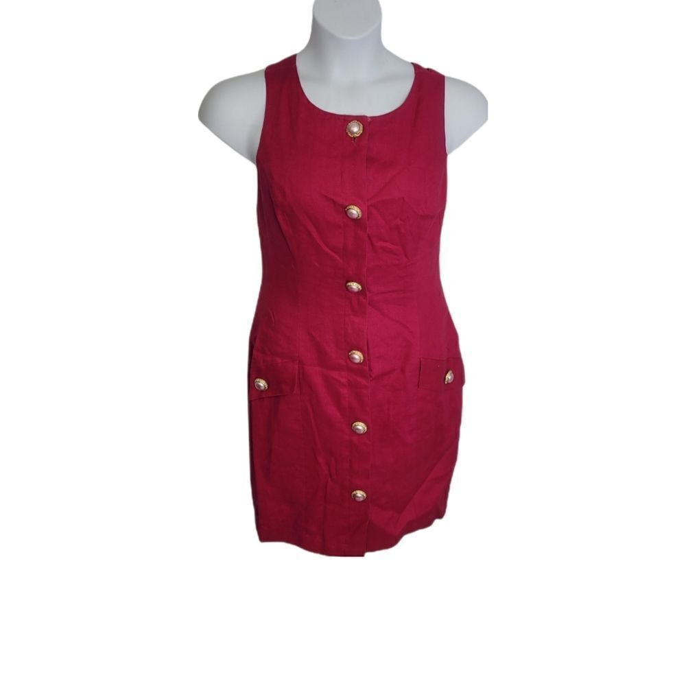 VINTAGE 90s dress linen magenta pink criss-cross back S